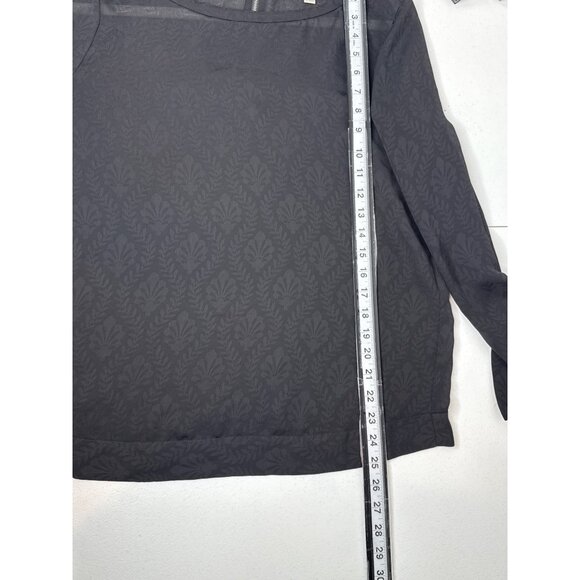Loft Top Womens Black Long Sleeve Blouse Leaf Pattern Sheer Size S Romantic - Picture 11 of 13